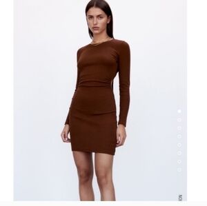 Zara Long Sleeve Brown Dress